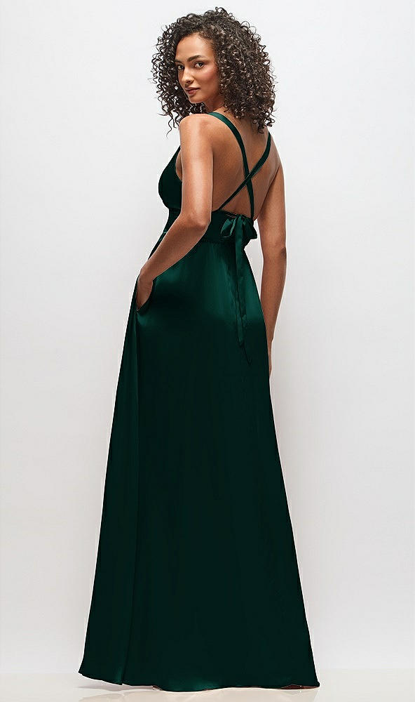 Back View - Evergreen Deep V-Neck Shirred Skirt Maxi Dress with Convertible Straps