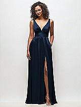 Front View Thumbnail - Midnight Navy Deep V-Neck Shirred Skirt Maxi Dress with Convertible Straps