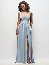 Front View Thumbnail - Mist Deep V-Neck Shirred Skirt Maxi Dress with Convertible Straps