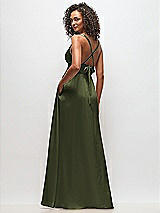 Rear View Thumbnail - Olive Green Deep V-Neck Shirred Skirt Maxi Dress with Convertible Straps