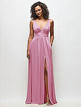 Front View Thumbnail - Powder Pink Deep V-Neck Shirred Skirt Maxi Dress with Convertible Straps