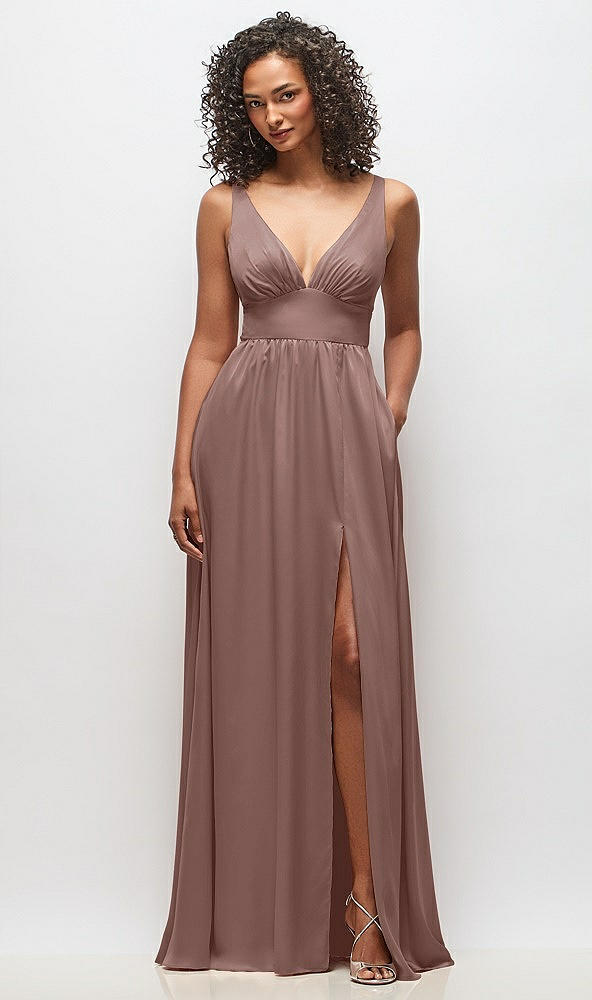 Front View - Sienna Deep V-Neck Shirred Skirt Maxi Dress with Convertible Straps