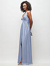 Side View Thumbnail - Sky Blue Deep V-Neck Shirred Skirt Maxi Dress with Convertible Straps