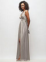 Side View Thumbnail - Taupe Deep V-Neck Shirred Skirt Maxi Dress with Convertible Straps