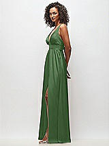 Side View Thumbnail - Vineyard Green Deep V-Neck Shirred Skirt Maxi Dress with Convertible Straps