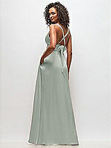 Rear View Thumbnail - Willow Green Deep V-Neck Shirred Skirt Maxi Dress with Convertible Straps
