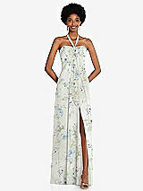 Front View Thumbnail - Bleu Garden Draped Chiffon Grecian Column Gown with Convertible Straps