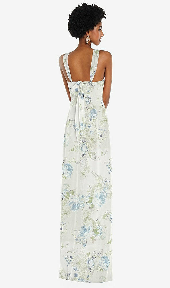 Back View - Bleu Garden Draped Chiffon Grecian Column Gown with Convertible Straps