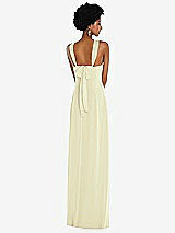 Rear View Thumbnail - Butter Yellow Draped Chiffon Grecian Column Gown with Convertible Straps