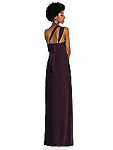 Alt View 2 Thumbnail - Deep Plum Draped Chiffon Grecian Column Gown with Convertible Straps
