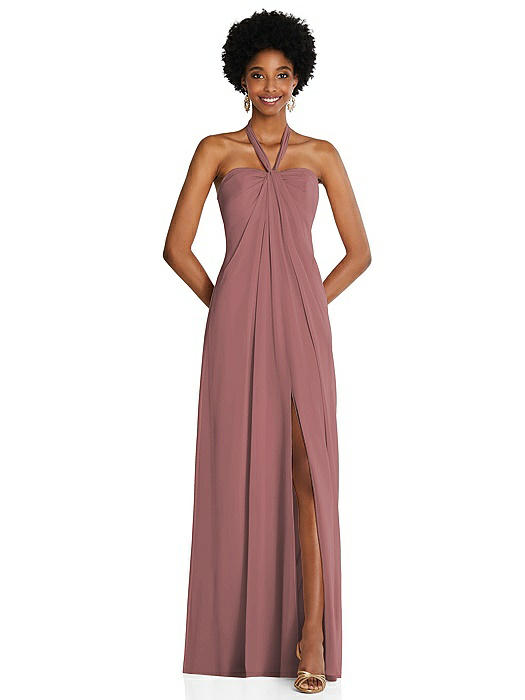 Draped Chiffon Grecian Column Gown with Convertible Straps