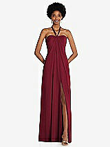Front View Thumbnail - Burgundy Draped Chiffon Grecian Column Gown with Convertible Straps