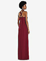 Side View Thumbnail - Burgundy Draped Chiffon Grecian Column Gown with Convertible Straps