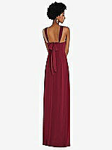 Rear View Thumbnail - Burgundy Draped Chiffon Grecian Column Gown with Convertible Straps