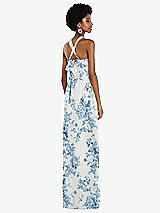 Side View Thumbnail - Cottage Rose Dusk Blue Draped Chiffon Grecian Column Gown with Convertible Straps