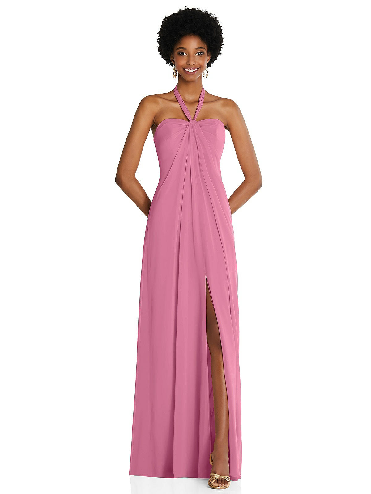 Draped Chiffon Grecian Column Bridesmaid Dress With Convertible