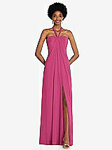 Front View Thumbnail - Tea Rose Draped Chiffon Grecian Column Gown with Convertible Straps