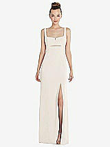 Front View Thumbnail - Ivory Wide Strap Slash Cutout Empire Dress with Front Slit