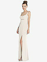 Side View Thumbnail - Ivory Wide Strap Slash Cutout Empire Dress with Front Slit
