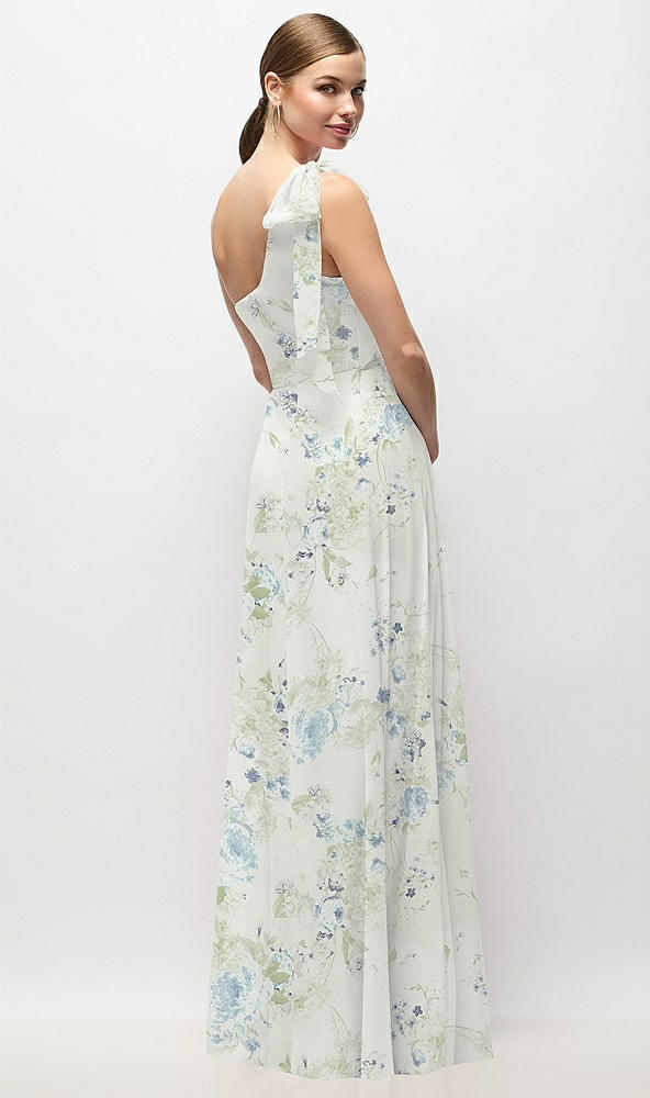 Back View - Bleu Garden Draped One-Shoulder Maxi Dress with Scarf Bow