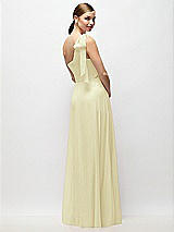 Rear View Thumbnail - Butter Yellow Draped One-Shoulder Maxi Dress with Scarf Bow