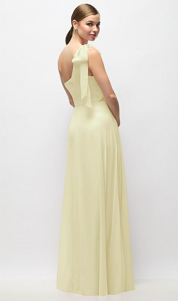 Back View - Butter Yellow Draped One-Shoulder Maxi Dress with Scarf Bow