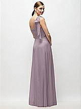 Rear View Thumbnail - Lilac Dusk Draped One-Shoulder Maxi Dress with Scarf Bow