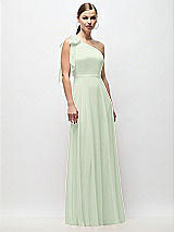 Front View Thumbnail - Mint Green Draped One-Shoulder Maxi Dress with Scarf Bow