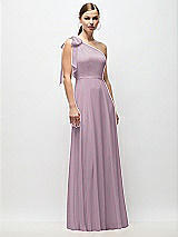 Front View Thumbnail - Suede Rose Draped One-Shoulder Maxi Dress with Scarf Bow