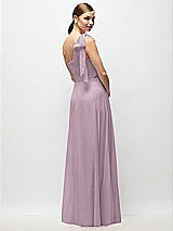 Rear View Thumbnail - Suede Rose Draped One-Shoulder Maxi Dress with Scarf Bow