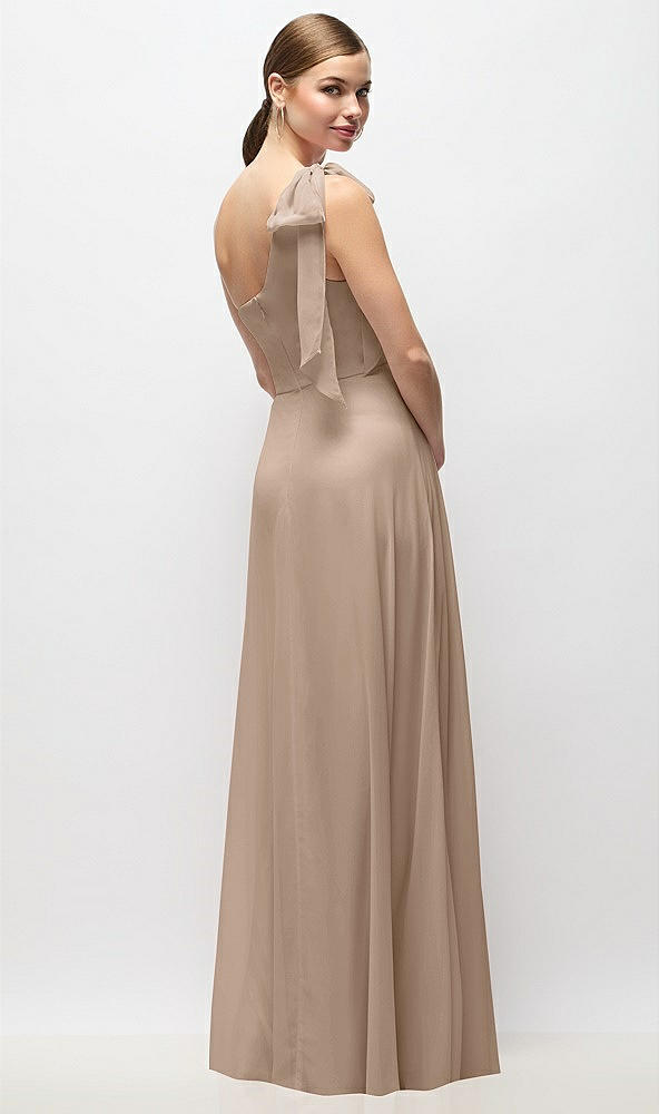 Back View - Topaz Draped One-Shoulder Maxi Dress with Scarf Bow