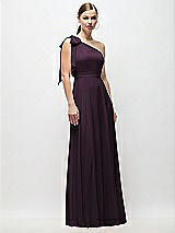 Front View Thumbnail - Aubergine Draped One-Shoulder Maxi Dress with Scarf Bow