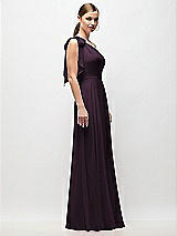 Side View Thumbnail - Aubergine Draped One-Shoulder Maxi Dress with Scarf Bow