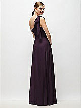 Rear View Thumbnail - Aubergine Draped One-Shoulder Maxi Dress with Scarf Bow