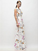 Side View Thumbnail - Butterfly Botanica Ivory Draped One-Shoulder Maxi Dress with Scarf Bow