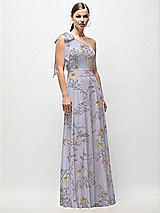 Front View Thumbnail - Butterfly Botanica Silver Dove Draped One-Shoulder Maxi Dress with Scarf Bow