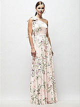Front View Thumbnail - Blush Garden Draped One-Shoulder Maxi Dress with Scarf Bow