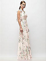 Side View Thumbnail - Blush Garden Draped One-Shoulder Maxi Dress with Scarf Bow