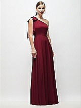 Front View Thumbnail - Burgundy Draped One-Shoulder Maxi Dress with Scarf Bow