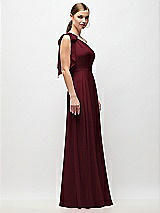 Side View Thumbnail - Cabernet Draped One-Shoulder Maxi Dress with Scarf Bow
