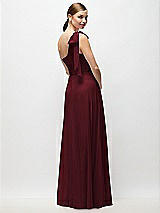 Rear View Thumbnail - Cabernet Draped One-Shoulder Maxi Dress with Scarf Bow