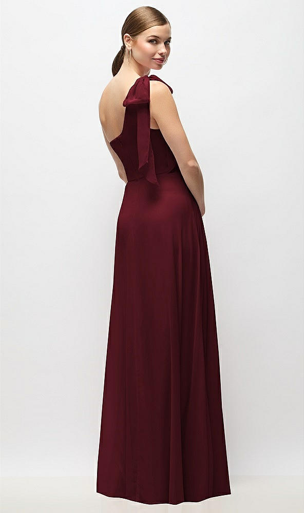 Back View - Cabernet Draped One-Shoulder Maxi Dress with Scarf Bow