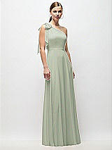 Front View Thumbnail - Celadon Draped One-Shoulder Maxi Dress with Scarf Bow