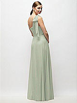 Rear View Thumbnail - Celadon Draped One-Shoulder Maxi Dress with Scarf Bow