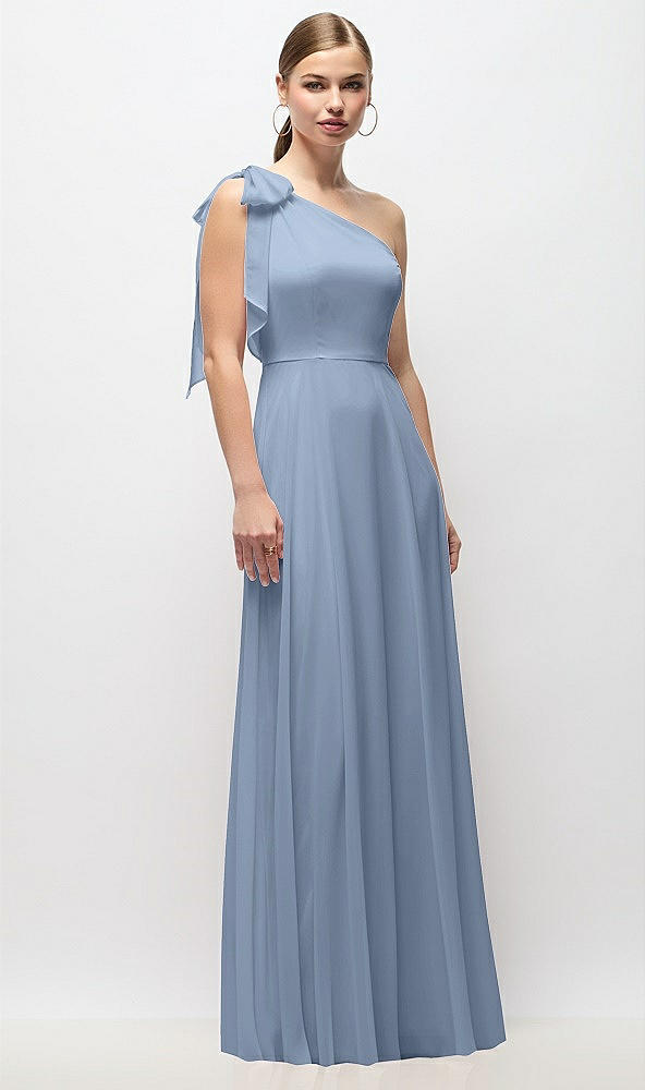 Front View - Cloudy Draped One-Shoulder Maxi Dress with Scarf Bow