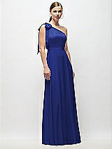 Front View Thumbnail - Cobalt Blue Draped One-Shoulder Maxi Dress with Scarf Bow