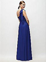 Rear View Thumbnail - Cobalt Blue Draped One-Shoulder Maxi Dress with Scarf Bow