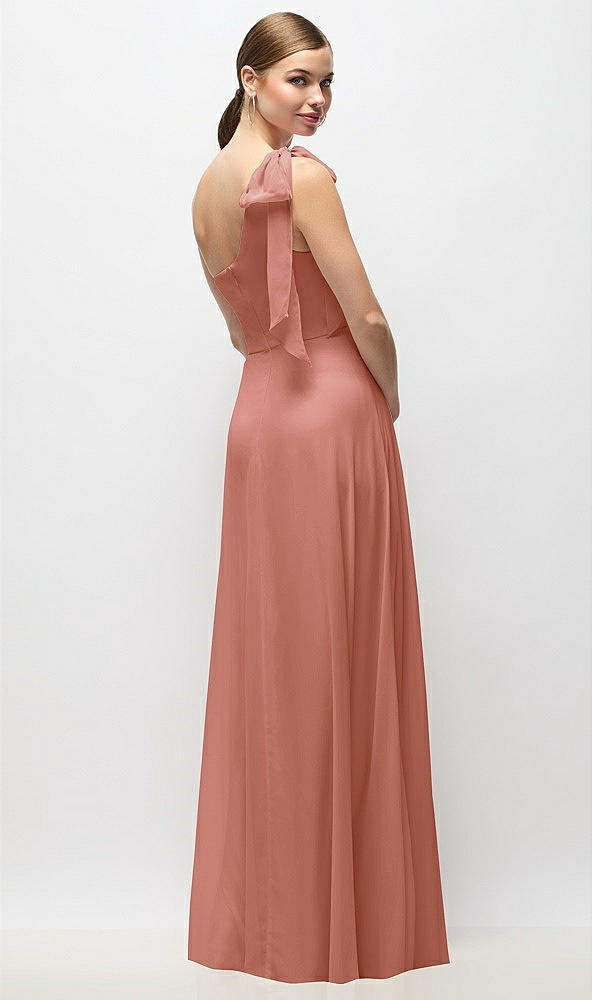 Back View - Desert Rose Draped One-Shoulder Maxi Dress with Scarf Bow