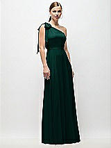 Front View Thumbnail - Evergreen Draped One-Shoulder Maxi Dress with Scarf Bow