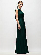 Side View Thumbnail - Evergreen Draped One-Shoulder Maxi Dress with Scarf Bow